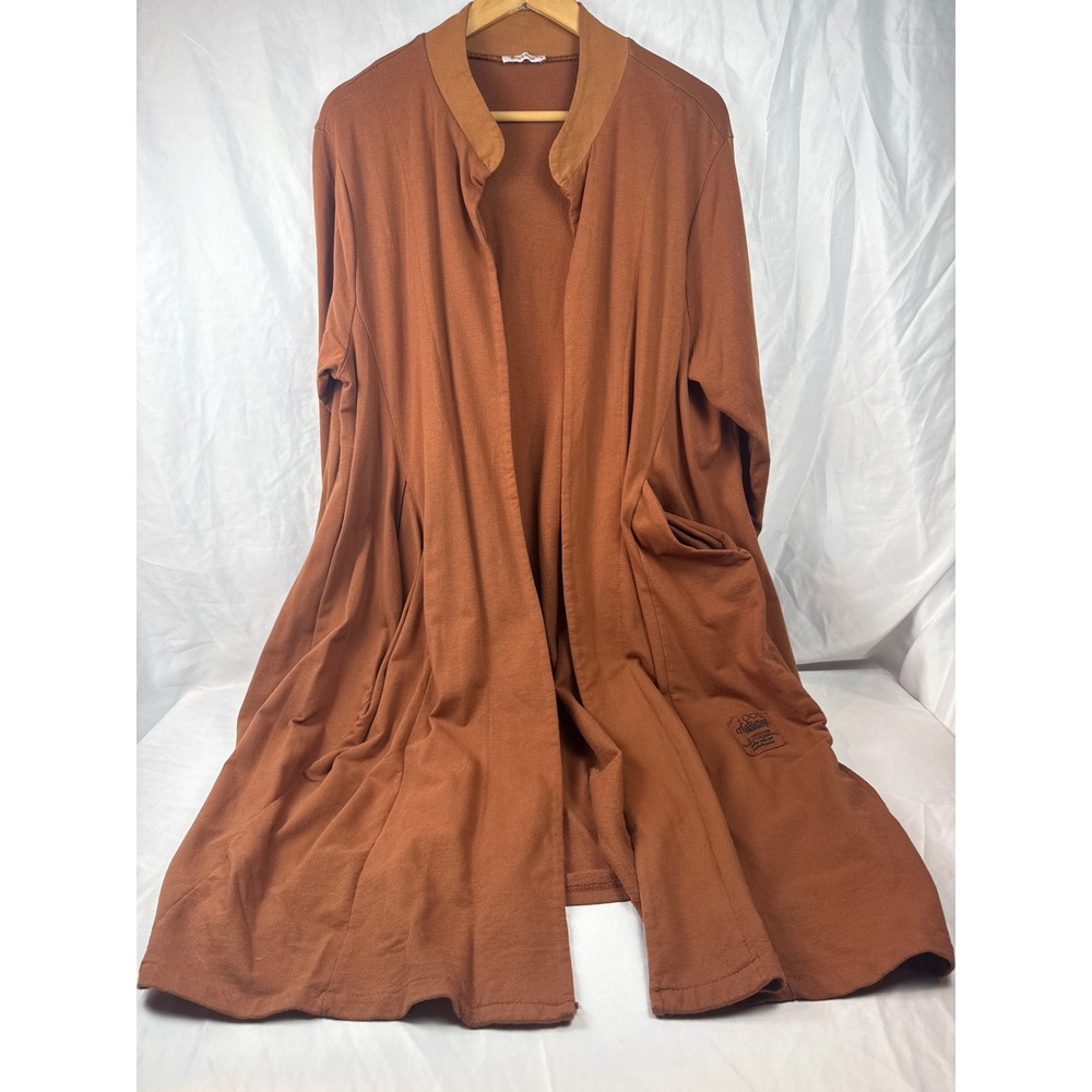 Diverse Italy‎ Terracotta Rust Cotton Longline Open Front Cardigan Duster 9485